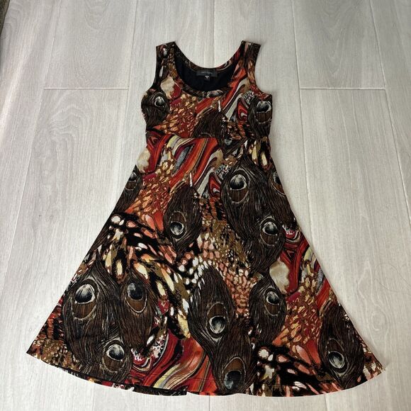 Y2K Abstract Boho Dress M Sleeveless Artsy Print Fall Festival Outfit - Picture 3 of 8